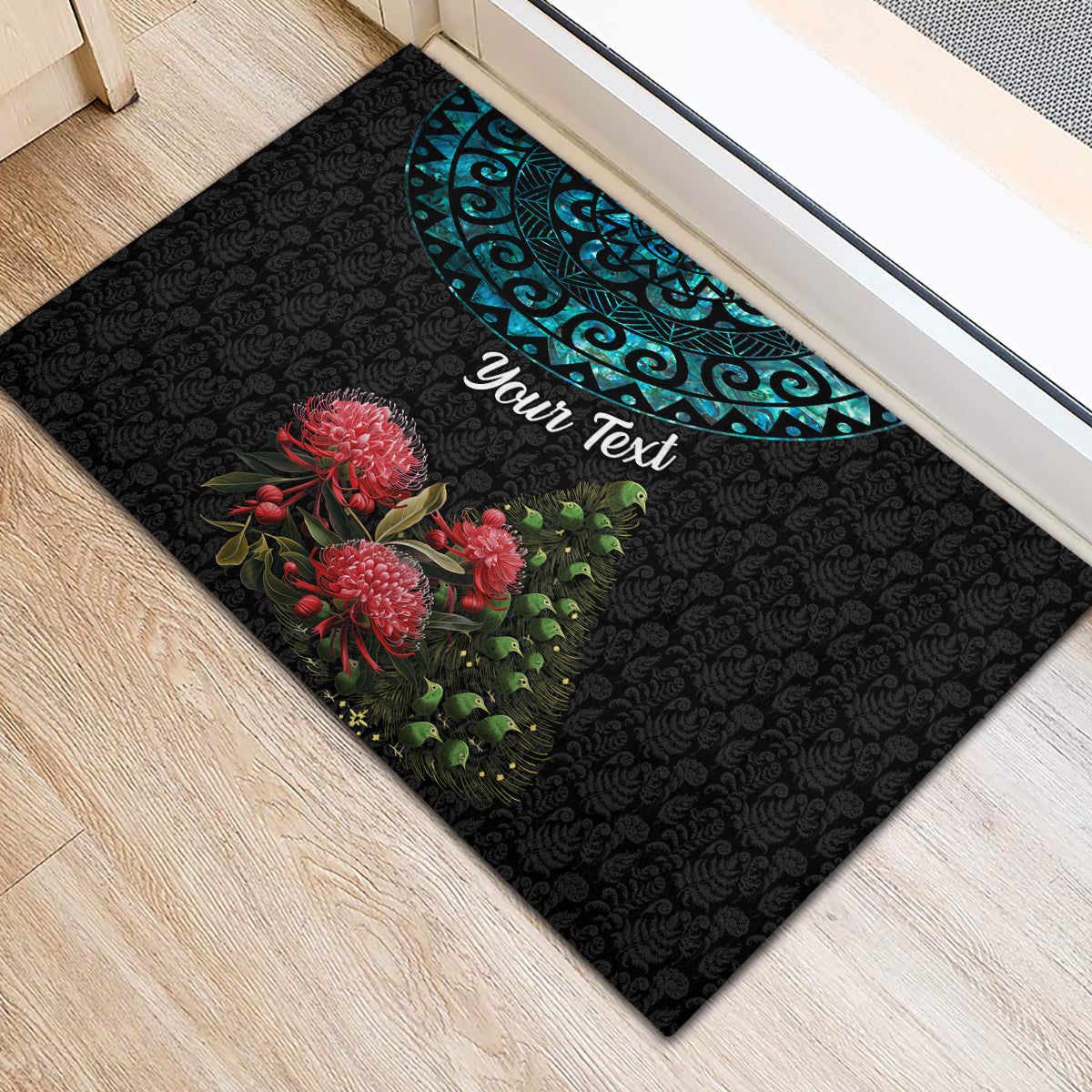 Personalized New Zealand Christmas Rubber Doormat Maori Santa Pikorua and Pohutukawa Meri Kirihimete LT03 - Polynesian Pride