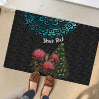 Personalized New Zealand Christmas Rubber Doormat Maori Santa Pikorua and Pohutukawa Meri Kirihimete LT03 - Polynesian Pride