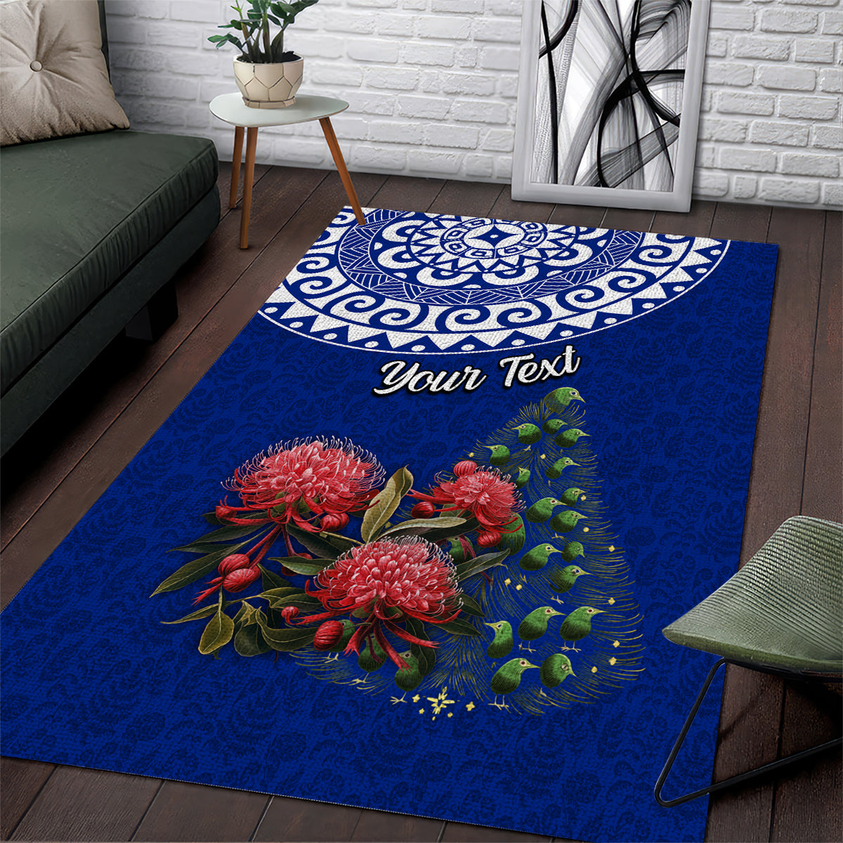 Personalized New Zealand Christmas Area Rug Maori Santa Pikorua and Pohutukawa Meri Kirihimete Blue LT03 Blue - Polynesian Pride