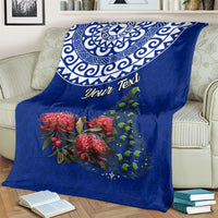 Personalized New Zealand Christmas Blanket Maori Santa Pikorua and Pohutukawa Meri Kirihimete Blue LT03 - Polynesian Pride