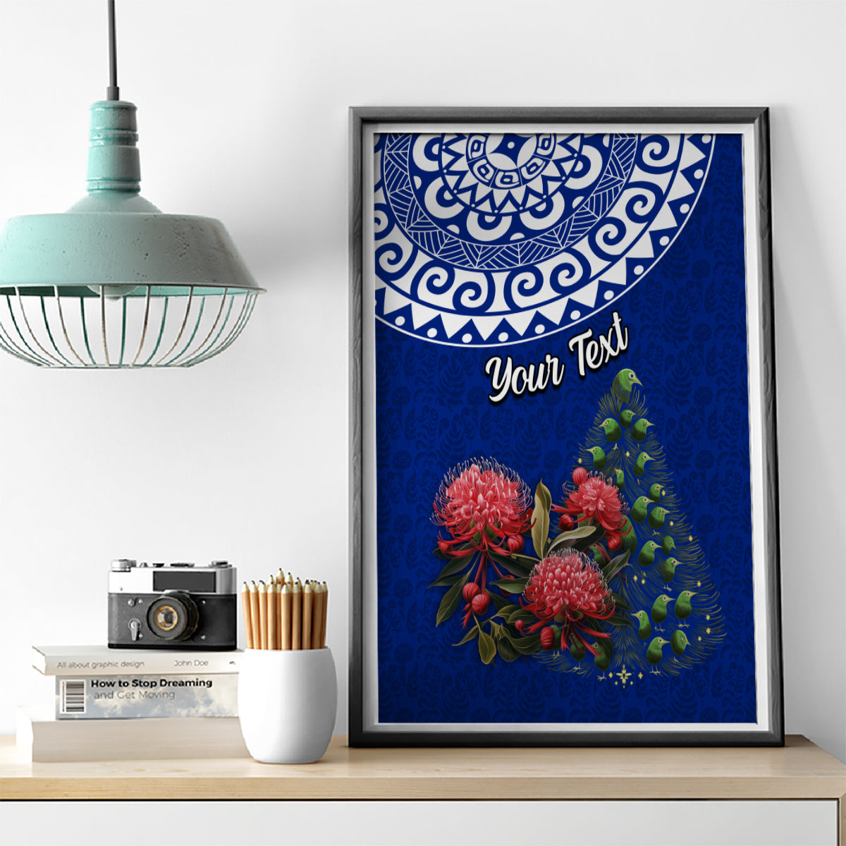 Personalized New Zealand Christmas Canvas Wall Art Maori Santa Pikorua and Pohutukawa Meri Kirihimete Blue LT03 - Polynesian Pride