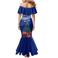 Personalized New Zealand Christmas Family Matching Mermaid Dress and Hawaiian Shirt Maori Santa Pikorua and Pohutukawa Meri Kirihimete Blue LT03 - Polynesian Pride
