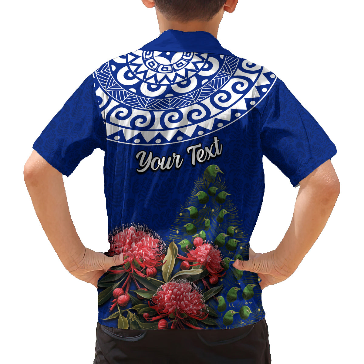 Personalized New Zealand Christmas Family Matching Tank Maxi Dress and Hawaiian Shirt Maori Santa Pikorua and Pohutukawa Meri Kirihimete Blue LT03 - Polynesian Pride