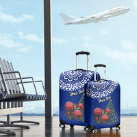 Personalized New Zealand Christmas Luggage Cover Maori Santa Pikorua and Pohutukawa Meri Kirihimete Blue LT03 - Polynesian Pride