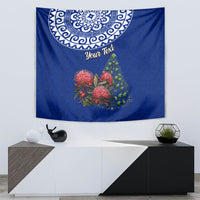 Personalized New Zealand Christmas Tapestry Maori Santa Pikorua and Pohutukawa Meri Kirihimete Blue LT03 - Polynesian Pride