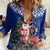 Personalized New Zealand Christmas Women Casual Shirt Maori Santa Pikorua and Pohutukawa Meri Kirihimete Blue LT03 Female Blue - Polynesian Pride