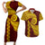 Tonga High School Couples Matching Short Sleeve Bodycon Dress and Hawaiian Shirt Traditional Ngatu and Polynesian Pattern LT03 Yellow - Polynesian Pride