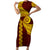 Tonga High School Family Matching Short Sleeve Bodycon Dress and Hawaiian Shirt Traditional Ngatu and Polynesian Pattern LT03 Mom's Dress Yellow - Polynesian Pride