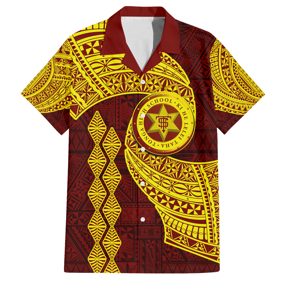 Tonga High School Family Matching Summer Maxi Dress and Hawaiian Shirt Traditional Ngatu and Polynesian Pattern LT03 Dad's Shirt - Short Sleeve Yellow - Polynesian Pride
