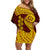 Tonga High School Off Shoulder Short Dress Traditional Ngatu and Polynesian Pattern LT03 Women Yellow - Polynesian Pride