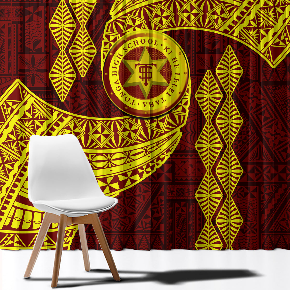Tonga High School Window Curtain Traditional Ngatu and Polynesian Pattern LT03 - Polynesian Pride