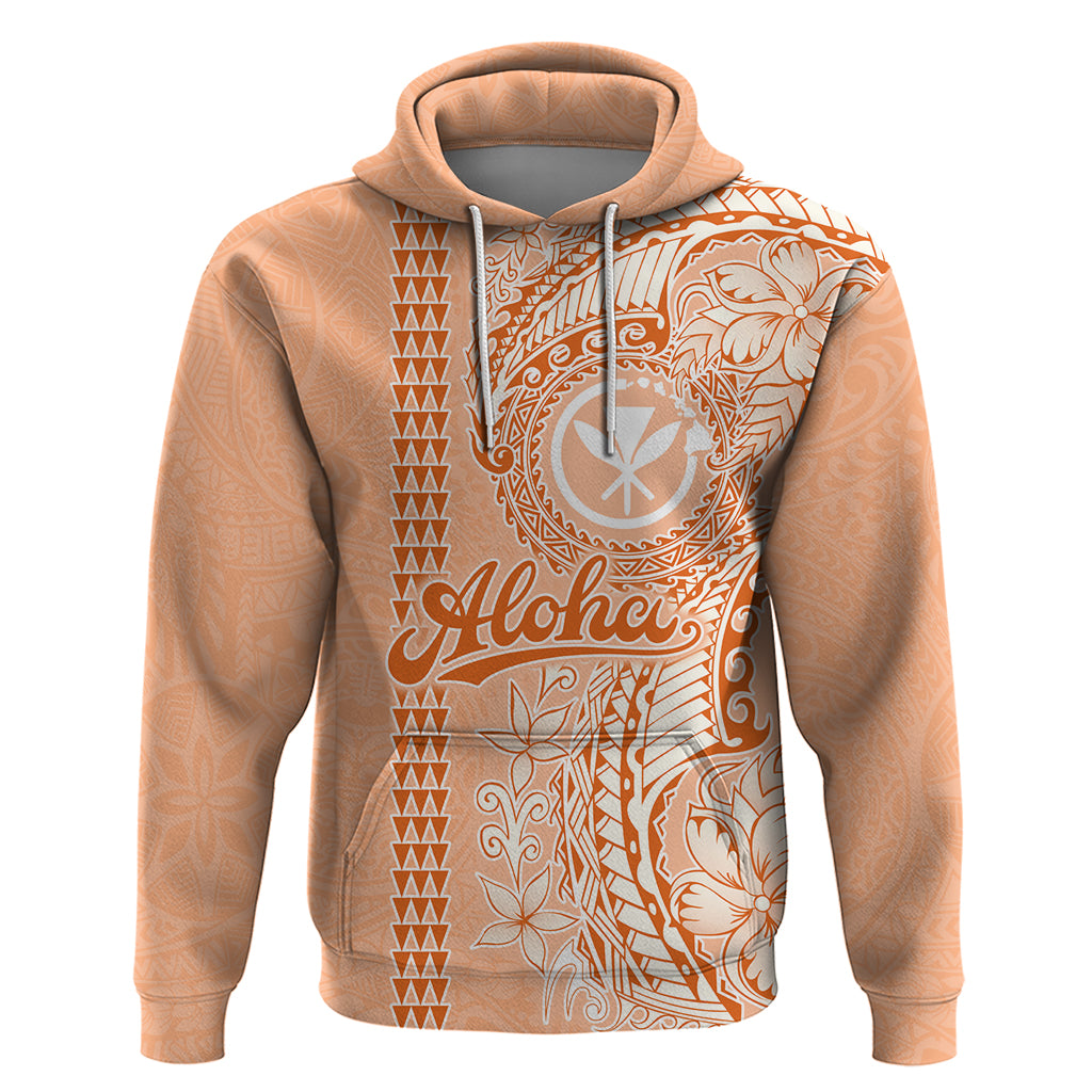 Kanaka Maoli Tropical Flowers with Kakau Tribal Hoodie Peach Fuzz Color LT03 Pullover Hoodie Peach Fuzz - Polynesian Pride