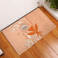 Kanaka Maoli Tropical Flowers with Kakau Tribal Rubber Doormat Peach Fuzz Color LT03 Peach Fuzz - Polynesian Pride