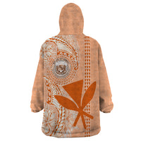 Kanaka Maoli Tropical Flowers with Kakau Tribal Wearable Blanket Hoodie Peach Fuzz Color LT03 - Polynesian Pride