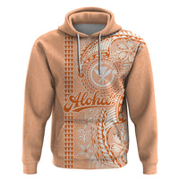 Kanaka Maoli Tropical Flowers with Kakau Tribal Zip Hoodie Peach Fuzz Color LT03 Pullover Hoodie Peach Fuzz - Polynesian Pride