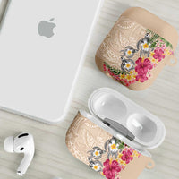 Hawaiian Tropical Flowers and Tribal Turtles AirPods Case Polynesian Art Motifs Beige Color LT03 - Polynesian Pride