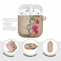 Hawaiian Tropical Flowers and Tribal Turtles AirPods Case Polynesian Art Motifs Beige Color LT03 - Polynesian Pride
