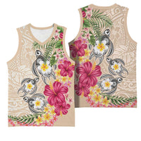 Hawaiian Tropical Flowers and Tribal Turtles Basketball Jersey Polynesian Art Motifs Beige Color LT03 - Polynesian Pride