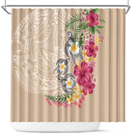 Hawaiian Tropical Flowers and Tribal Turtles Shower Curtain Polynesian Art Motifs Beige Color LT03 Beige - Polynesian Pride