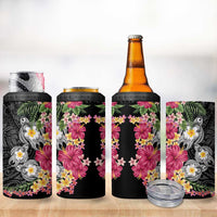 Hawaiian Tropical Flowers and Tribal Turtles 4 in 1 Can Cooler Tumbler Polynesian Art Motifs Black Color LT03 - Polynesian Pride
