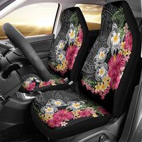 Hawaiian Tropical Flowers and Tribal Turtles Car Seat Cover Polynesian Art Motifs Black Color LT03 - Polynesian Pride