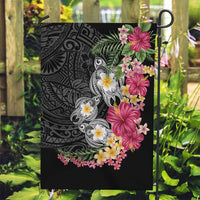 Hawaiian Tropical Flowers and Tribal Turtles Garden Flag Polynesian Art Motifs Black Color LT03 Garden Flag Black - Polynesian Pride