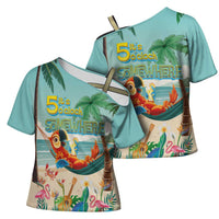 Aloha Hawaii It's 5 o'clock Somewhere Cross Shoulder Shirt Chill Parrot on Beach with Tropical Plants LT03 - Polynesian Pride