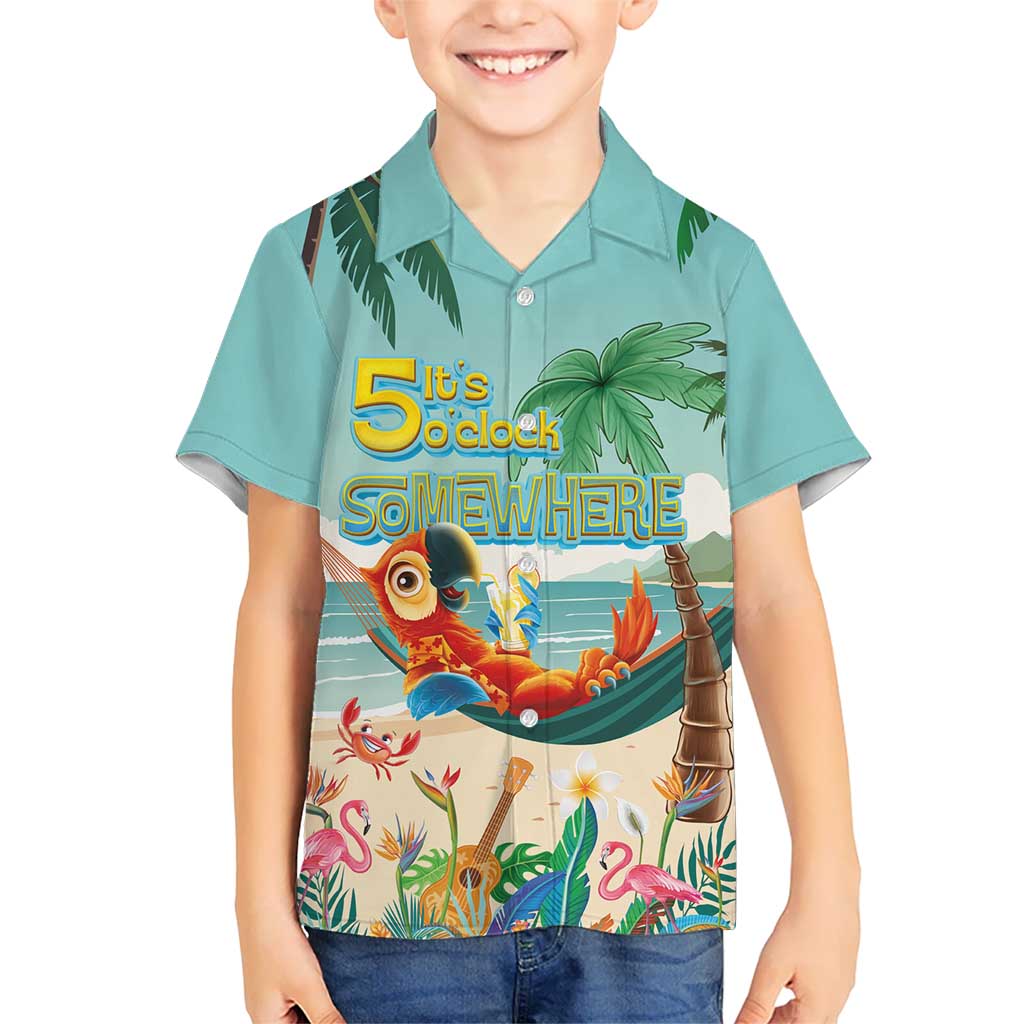 Aloha Hawaii It's 5 o'clock Somewhere Hawaiian Shirt Chill Parrot on Beach with Tropical Plants LT03 - Polynesian Pride