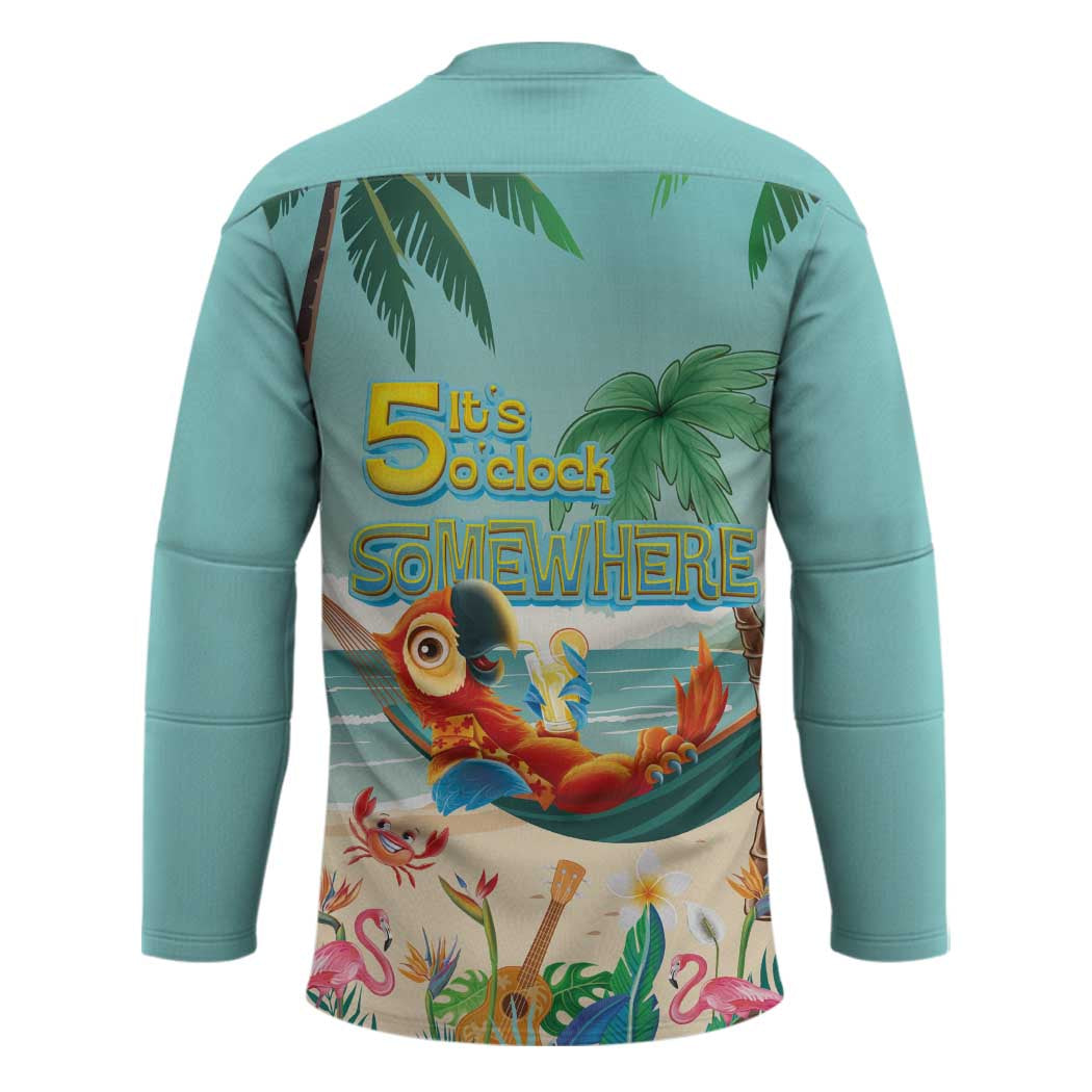 Aloha Hawaii It's 5 o'clock Somewhere Hockey Jersey Chill Parrot on Beach with Tropical Plants LT03 - Polynesian Pride