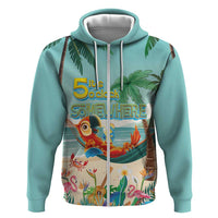 Aloha Hawaii It's 5 o'clock Somewhere Hoodie Chill Parrot on Beach with Tropical Plants LT03 Zip Hoodie Multicolor - Polynesian Pride