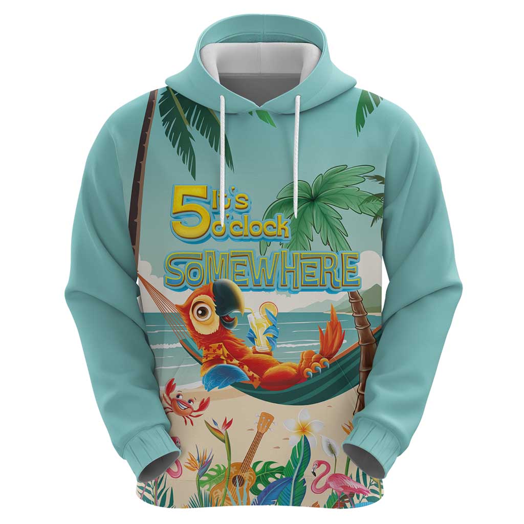 Aloha Hawaii It's 5 o'clock Somewhere Hoodie Chill Parrot on Beach with Tropical Plants LT03 - Polynesian Pride