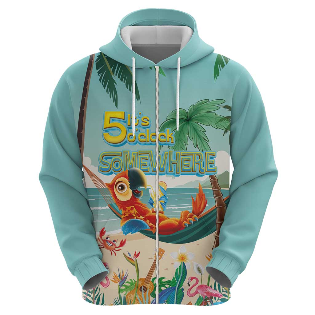 Aloha Hawaii It's 5 o'clock Somewhere Hoodie Chill Parrot on Beach with Tropical Plants LT03 - Polynesian Pride