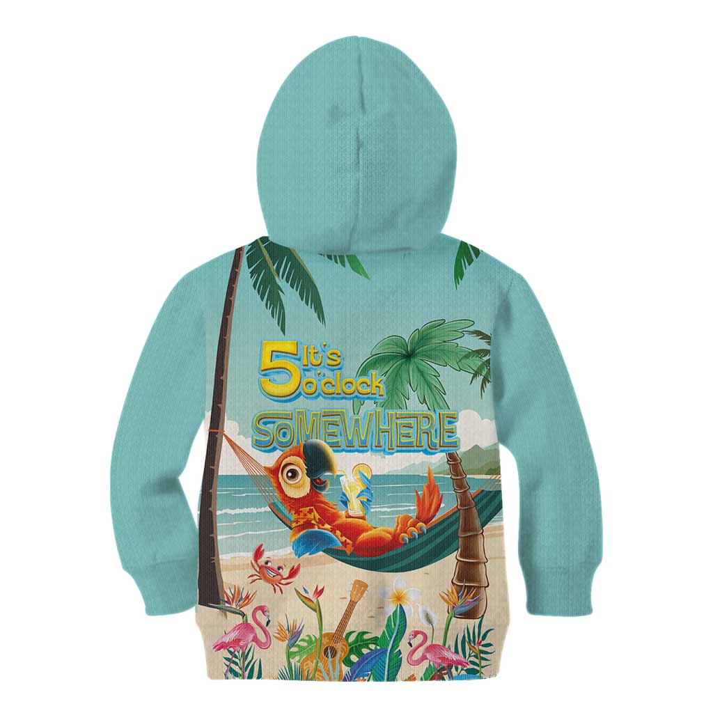 Aloha Hawaii It's 5 o'clock Somewhere Kid Hoodie Chill Parrot on Beach with Tropical Plants LT03 - Polynesian Pride