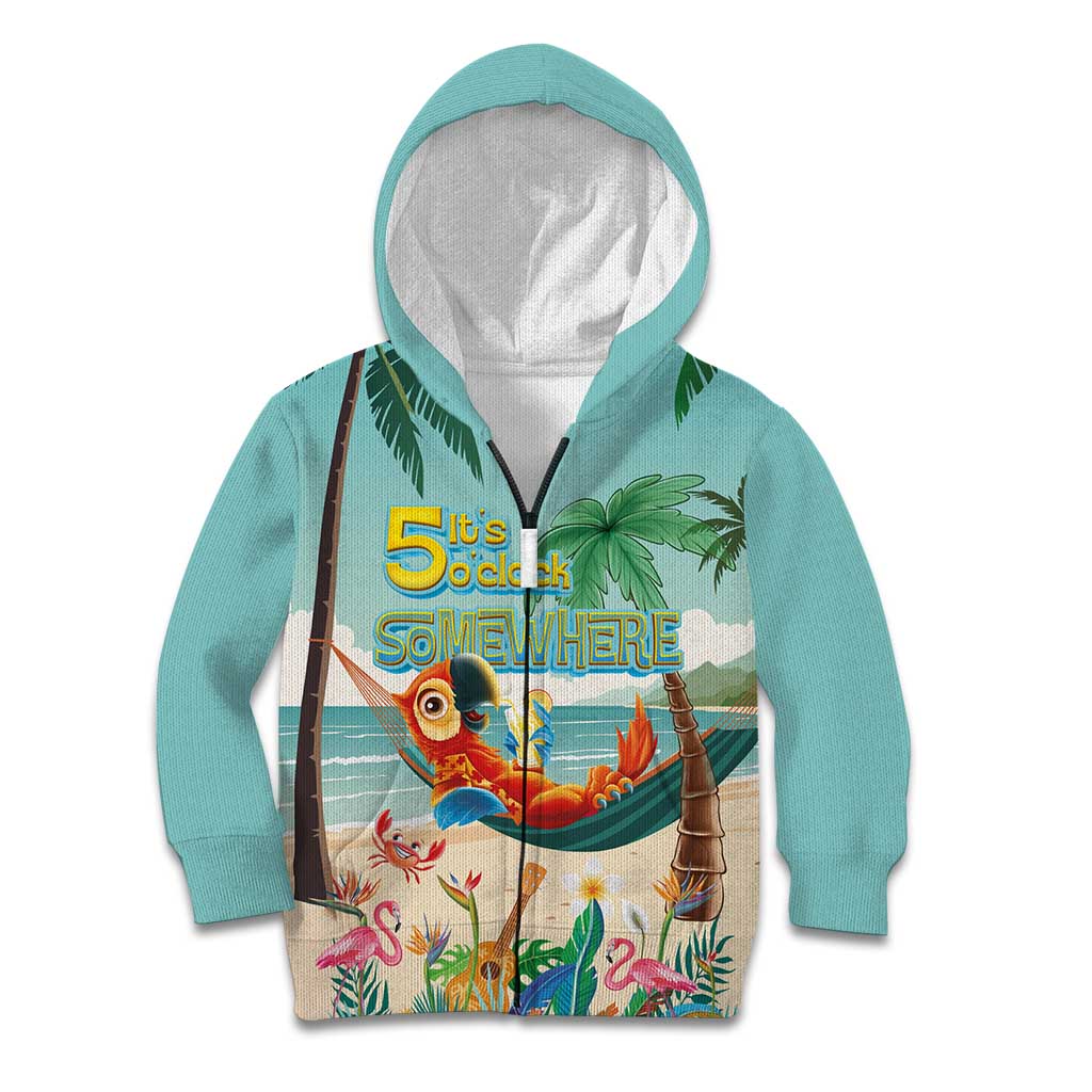 Aloha Hawaii It's 5 o'clock Somewhere Kid Hoodie Chill Parrot on Beach with Tropical Plants LT03 Zip Hoodie Multicolor - Polynesian Pride