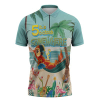Aloha Hawaii It's 5 o'clock Somewhere Zipper Polo Shirt Chill Parrot on Beach with Tropical Plants LT03 Multicolor - Polynesian Pride