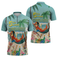 Aloha Hawaii It's 5 o'clock Somewhere Zipper Polo Shirt Chill Parrot on Beach with Tropical Plants LT03 - Polynesian Pride