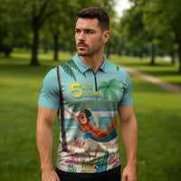 Aloha Hawaii It's 5 o'clock Somewhere Zipper Polo Shirt Chill Parrot on Beach with Tropical Plants LT03 - Polynesian Pride