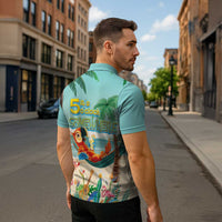 Aloha Hawaii It's 5 o'clock Somewhere Zipper Polo Shirt Chill Parrot on Beach with Tropical Plants LT03 - Polynesian Pride