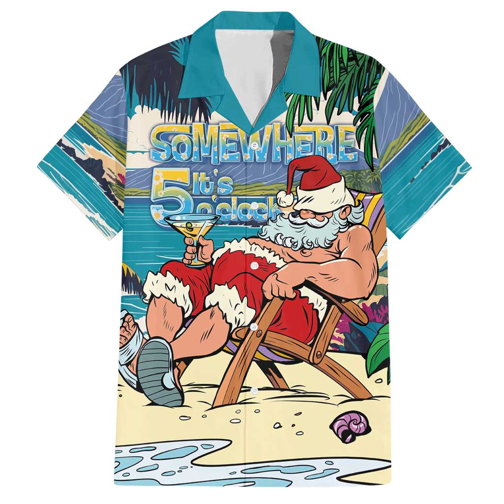 Mele Kalikimaka Hawaii It's 5 o'clock Somewhere Hawaiian Shirt Funny Lazy Santa Claus Chilling with Cocktail - Polynesian Pride