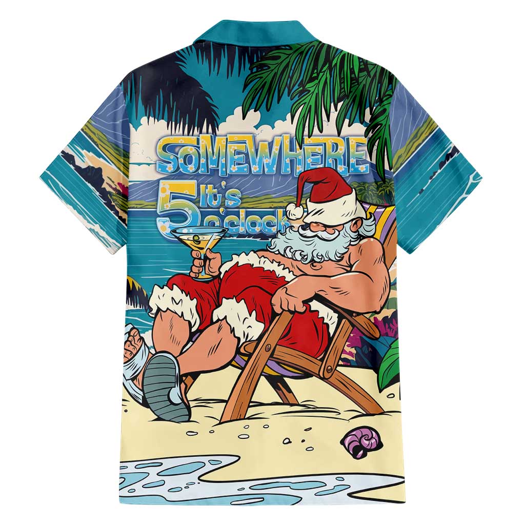 Mele Kalikimaka Hawaii It's 5 o'clock Somewhere Hawaiian Shirt Funny Lazy Santa Claus Chilling with Cocktail - Polynesian Pride