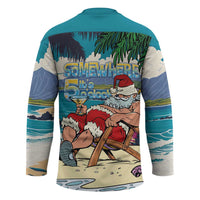 Mele Kalikimaka Hawaii It's 5 o'clock Somewhere Hockey Jersey Funny Lazy Santa Claus Chilling with Cocktail - Polynesian Pride