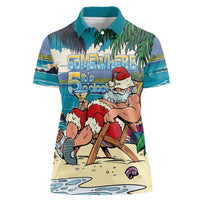 Mele Kalikimaka Hawaii It's 5 o'clock Somewhere Women Polo Shirt Funny Lazy Santa Claus Chilling with Cocktail LT03 Female Multicolor - Polynesian Pride