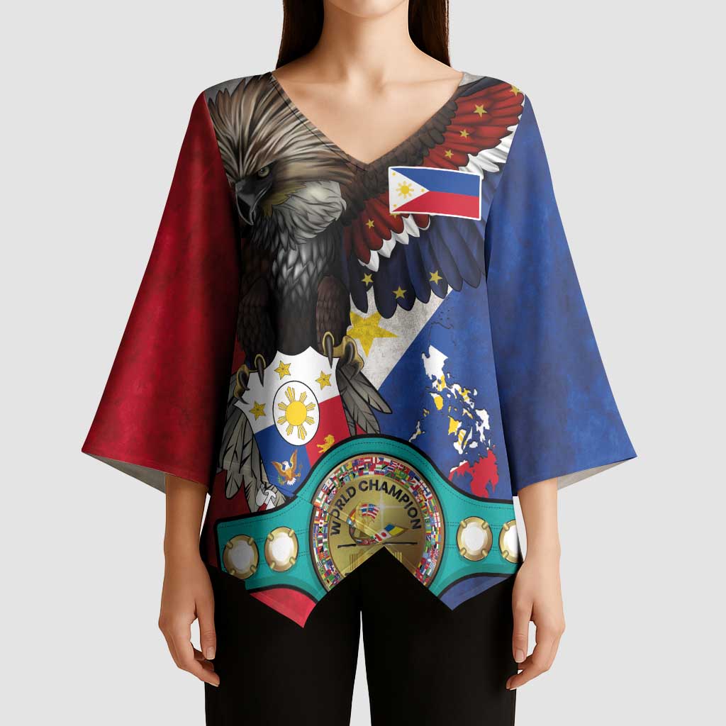 Custom Philippines World Champion Boxing Kimono Sleeve Blouse Eagle-Grunge Design LT03 - Polynesian Pride