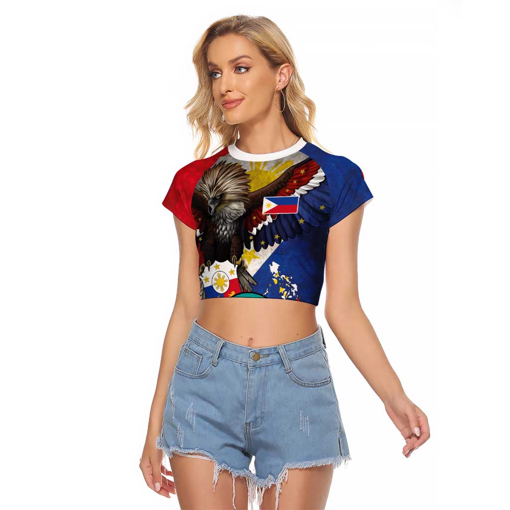 Custom Philippines World Champion Boxing Raglan Cropped T Shirt Eagle-Grunge Design LT03 Female Multicolor - Polynesian Pride