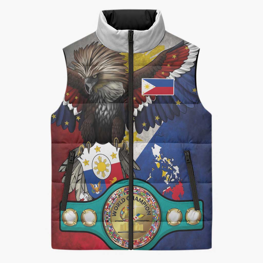 Custom Philippines World Champion Boxing Sleeveless Puffer Jacket Eagle-Grunge Design LT03 Unisex Multicolor - Polynesian Pride