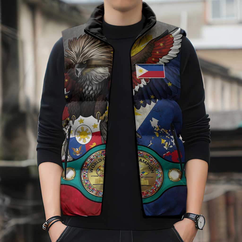 Custom Philippines World Champion Boxing Sleeveless Puffer Jacket Eagle-Grunge Design LT03 - Polynesian Pride