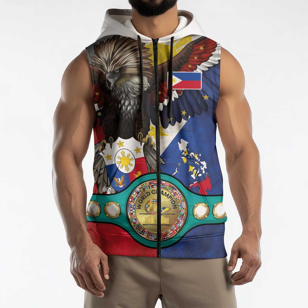 Custom Philippines World Champion Boxing Sleeveless Zip Hoodie Eagle-Grunge Design LT03 - Polynesian Pride