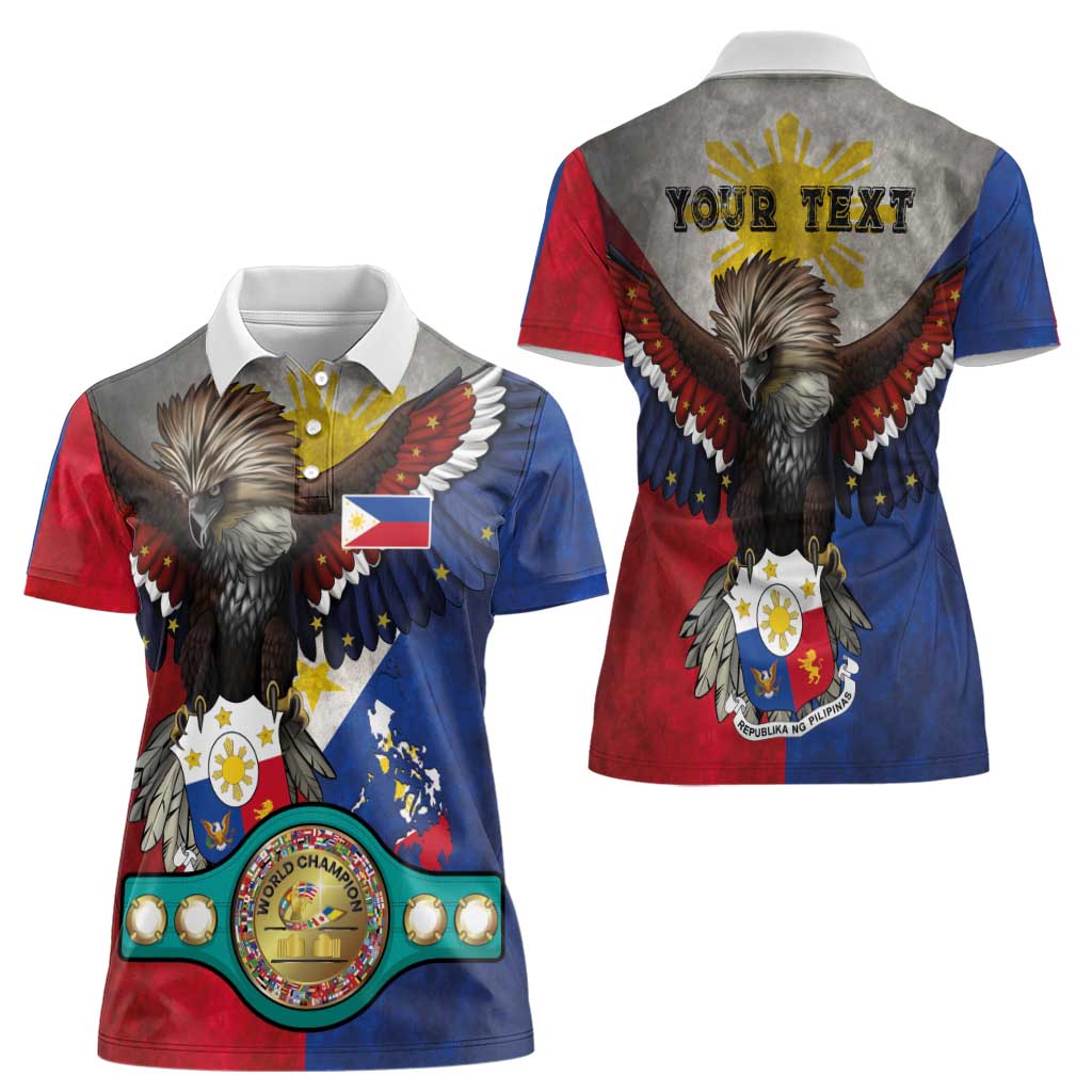 Custom Philippines World Champion Boxing Women Polo Shirt Eagle-Grunge Design - Polynesian Pride