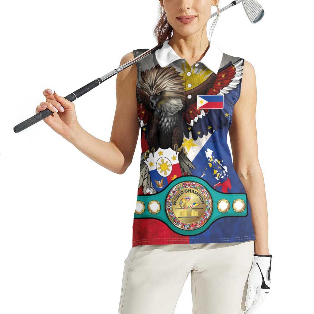 Custom Philippines World Champion Boxing Women Sleeveless Polo Shirt Eagle-Grunge Design LT03 - Polynesian Pride
