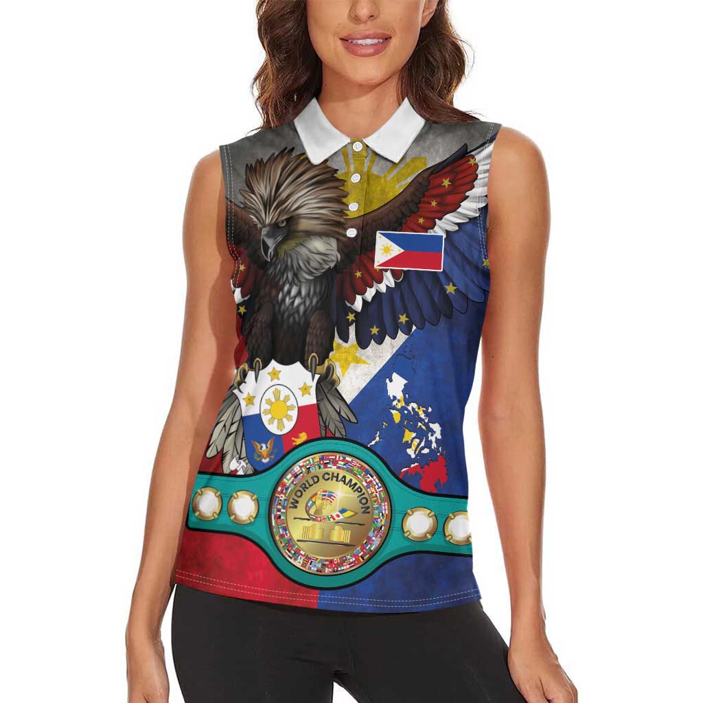 Custom Philippines World Champion Boxing Women Sleeveless Polo Shirt Eagle-Grunge Design LT03 - Polynesian Pride